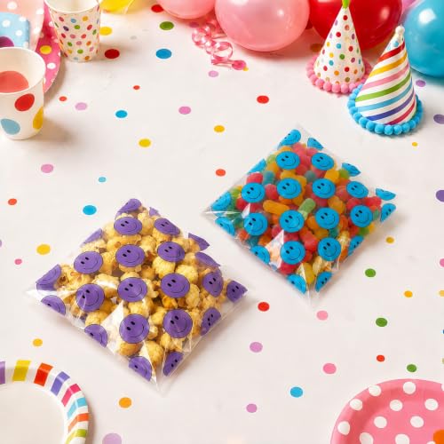 Eunoir Happy Face Goody Bags, Self Sealing Cookie Bags (100pcs purple blue) - color: 100pcs purple blue