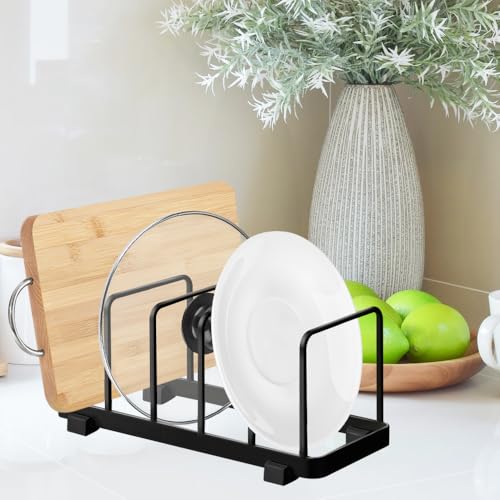 2 Pack Metal Dish Plate Rack Pot Lid Holder Kitchen Organizer (Black) - color: Black