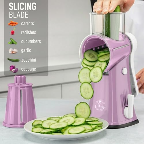 Rotary Cheese Grater Hand Crank, Vegetable Shredder - Lilac & White - color: 16 - Pink and White