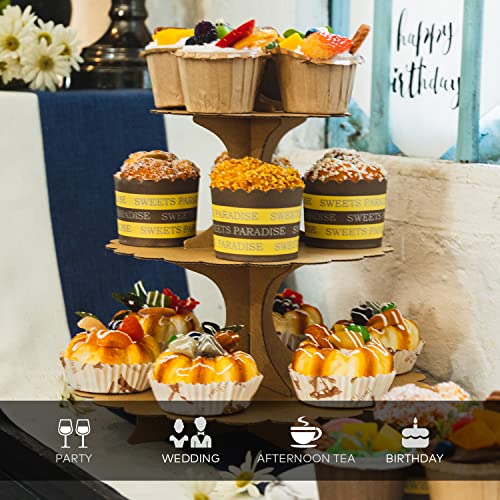 Brown Cupcake Stand 3-Tier 2-Pack, Kraft Paper Display Tower - color: Brown 2 Pack