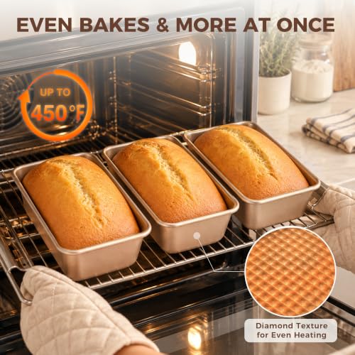 HONGBAKE 9x5 Inch Loaf Pans, Nonstick Bread Pans for Homemade Baking, 3PCS - color: Champagne Gold, size: 9 x 5 x 2.56"