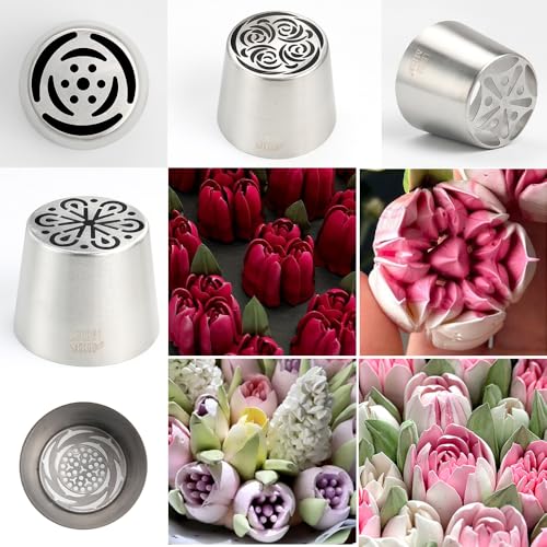 22 Pcs Stainless Steel Extra Large Russian Tulip Flower Icing Tips Set - color: SILVER SET20