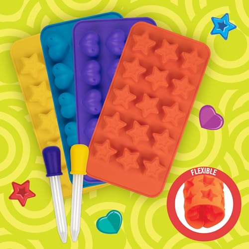 Silicone Gummy Candy Molds 4pk, Star & Heart Shapes with 2 Droppers - color: Heart and Star