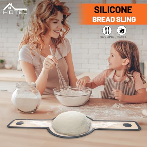 HOTEC 2 Pcs Silicone Bread Sling for Dutch Oven, 0.7MM Thickened Heat Resistant to 500°F Non-Stick Baking Mat with Long Handle Easy to Transfer Sourdough Bread, Dutch Oven Liners Baking Supplies - color: 2pcs: Grey Round