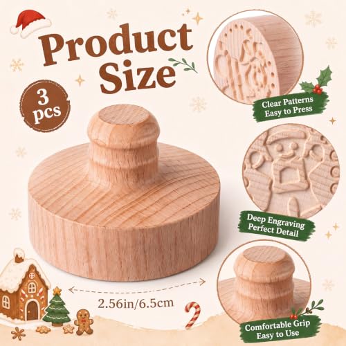 3 Set Gingerbread Cookie Stamps, 2.5" Springerle Molds for Baking - style: Gingerbread