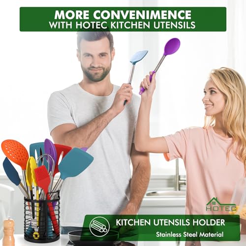 HOTEC Silicone Kitchen Cooking Utensils Set, 14pcs Multicolor - color: Multicolor