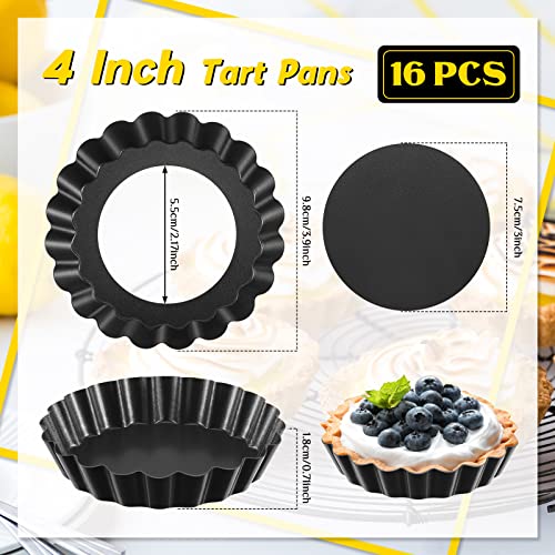 Tessco for you 16 Pcs Mini Tart Pans for Baking, Black Gray Round - size: 4 Inch (Round), style: Black Gray Round