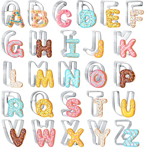 ofone Large Alphabet Cookie Cutters(A - Z), 3 Inch Stainless Steel Fondant Letter Cutters Shapes, 26 Pcs Abc Biscuit Cutter Set for Baking Dough Cakes Pastry Fruits - color: Silver