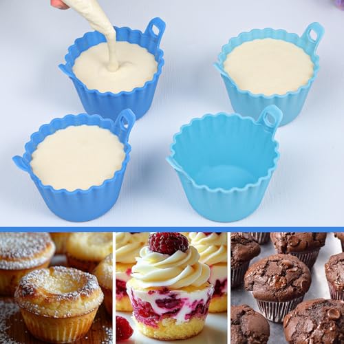 Koluti Reusable Silicone Baking Cups Set of 4, Nonstick Muffin Cupcakes Mold with Double Handle, BPA Free, Small Round Air Fryer Cupcake Liners, 2 Color - size: Large Size Round-2Colors-4Set