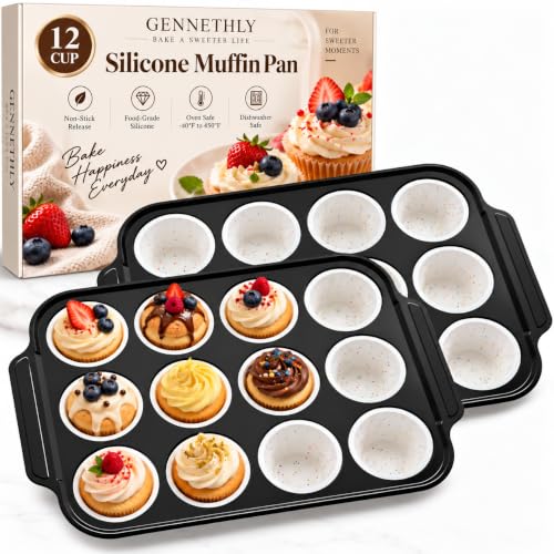 2 Pack Silicone Muffin Pans for Baking, 12-Cup Muffin Tin with Metal Frame - color: 2 White