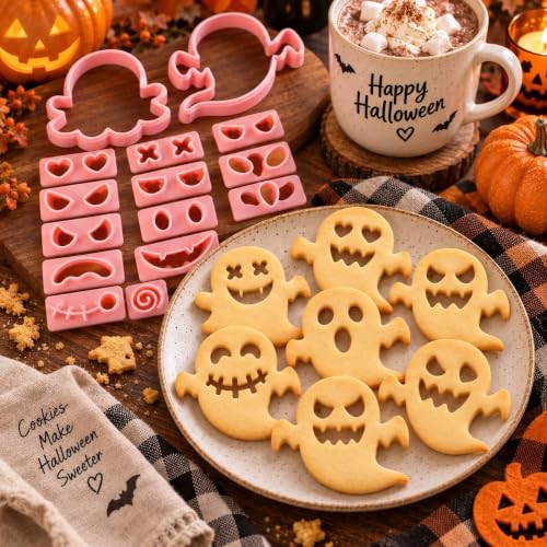 Ghost Halloween Cookie Stamps Set, 10 Pieces 3D Pressable Cookie Cutters - color: Ghost