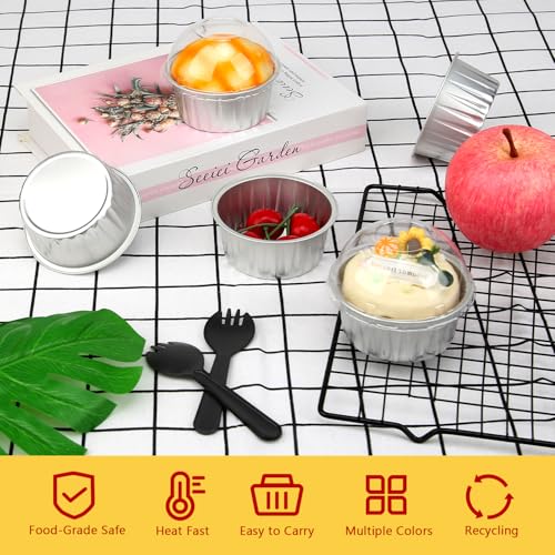 LNYZQUS 5oz Cupcake Tins with Dome Lids 100 Pack, Foil Dot Cake Cups - color: Silver, size: 5 oz
