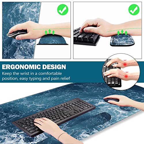 ARTSO Gaming Mouse Pad Extended, Keyboard Wrist Rest Pad & Wrist Support Abstract Mousepad Set, Non-Slip Base, Memory Foam Desk Mat, Ocean Waves - color: Ocean Waves