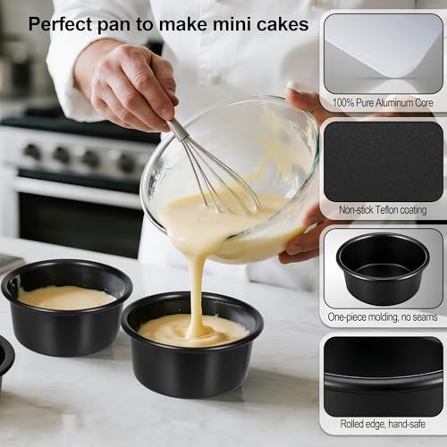 4 Inch Cake Pan, Nonstick Mini Cake Pans Set of 5 with 100 Parchment Paper