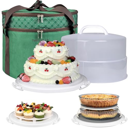 12 Inch Cake carrier Container with Lid and Handles Includes Insulated Bag for Safe Transportation of Buttercream Doesn't Melt Easy for Cakes, Pies and Cupcakes (Green) - color: Green