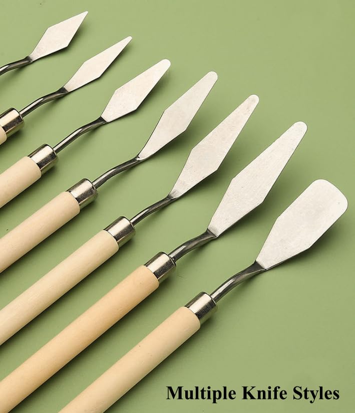7-Piece Palette Knife Set | Stainless Steel Spatulas for Texture Painting - color: Wood