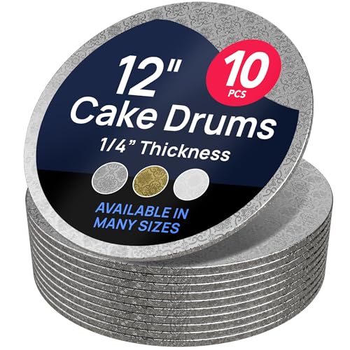 O'CREME Silver Wraparound Cake Pastry Round Drum Board 1/4 Inch Thick, 12 Inch Diameter - Pack of 10 - color: Silver, size: 12"