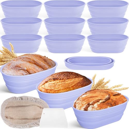Nuogo 9 Pack Collapsible Silicone Oval Bread Proofing Baskets Bulk, Purple - color: Purple