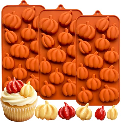 3 Pack Pumpkin Silicone Molds, 3 Sizes Mini Pumpkin Shaped Chocolate Candy Molds Food Grade Silicone Ice Cube Molds for Fall Festival Thanksgiving Halloween Baking, Jelly, Soap, Wax Melts - color: Pumpkin
