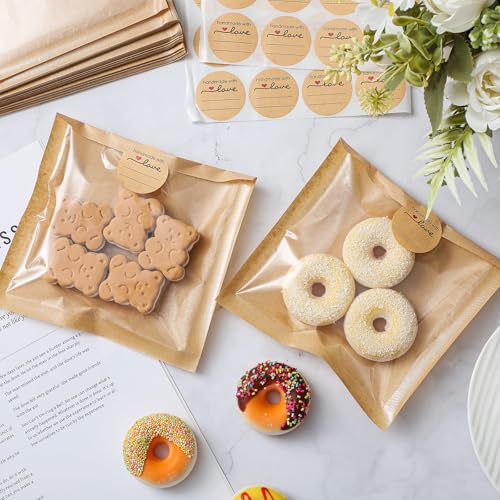 Outus 100 Pcs Cookie Packaging Bags with Seal, 5.7 x 6.5 Inch, Brown - color: Brown, size: 5.7 x 6.5 Inch