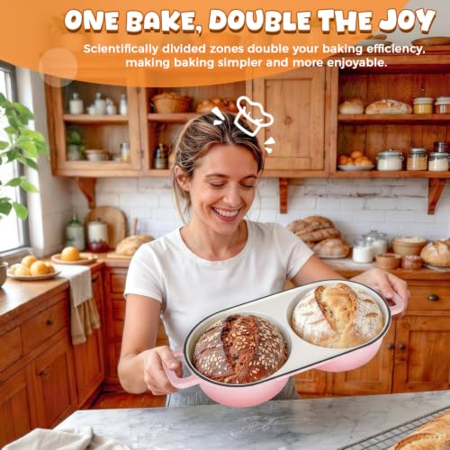 Double Dutch Oven for Sourdough Bread Baking, 2.6QT (Pink) - color: Pink