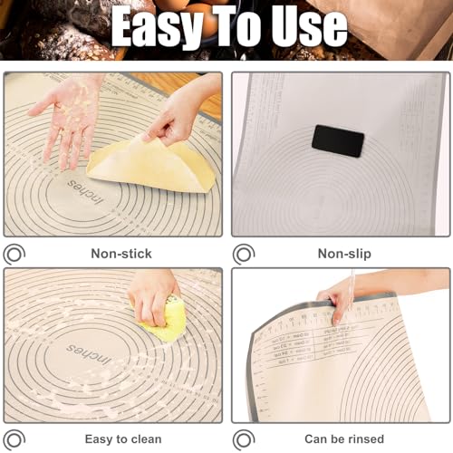 Silicone Pastry Mat 36x24 Inch Nonstick Baking Mat -Perfect for Dough, Pastry, Dough Rolling, Kneading Board, Pie Crust, Fondant, Pasta/Pizza, Kitchen Counter Mat - color: Gray, size: 24"L x 36"W