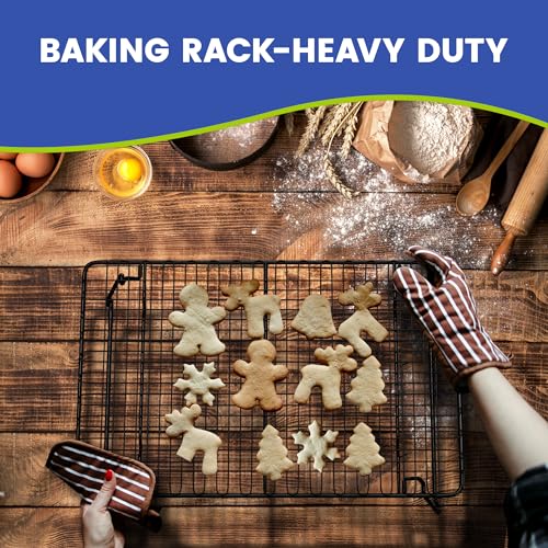 MIU Stackable Cooling Racks for Cooking and Baking with Folding Legs, Multi Tier, Set of 2, Black, Wire Grid Stainless Steel, Kitchen Counter and Oven Safe