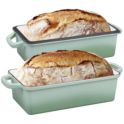 VORRINGARD Enameled Cast Iron Loaf Pan with Lid, Double Bread pan, Bread Dutch Oven for Sourdough Bread Baking, Cake, Meatloaf, 10X5.5 inch, 4 Quart, Green - color: Green