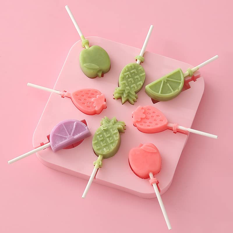 Fruits Lollipop Molds Set,Hard Candy Sucker Mold with 50pcs Sticks (Fruit) - color: Fruit