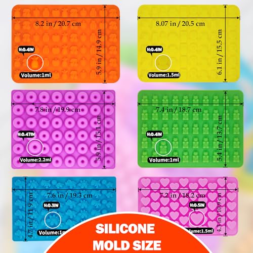 112PCS Mega Silicone Gummy Candy Molds Kit with 4 Droppers & 2 Brushes | BPA Free Non-Stick Molds 20 Shapes (Dinosaur/Donut/Fruit), Storage Box & 100 Wrappers - color: Orange