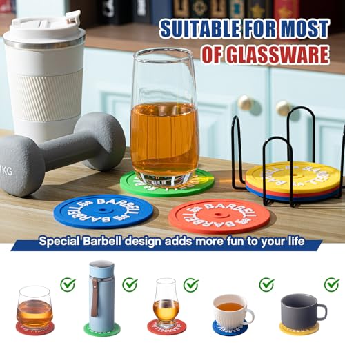 Blushtier 8 Pcs Barbell Bumper Plate Cool Coasters for Gym Lovers, Colorful - color: Colorful
