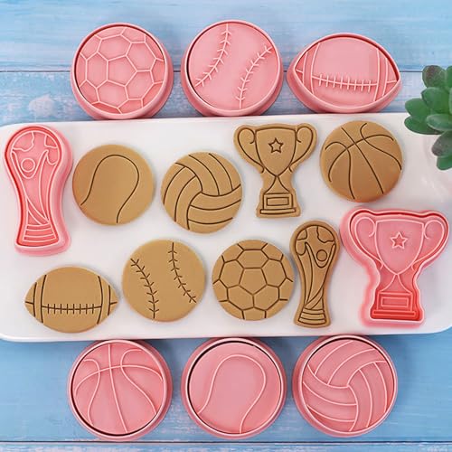 8 Pcs Sports Ball Cookie Cutters with Plunger Set 3D Soccer Cookie Stamps - color: Ball Cookie Cookie