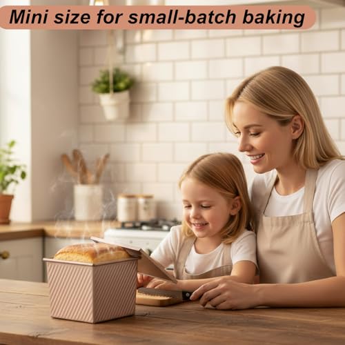 Mini Pullman Loaf Pan with Lid, 2-Pack 4 Inch Square Pan, Gold - color: Gold