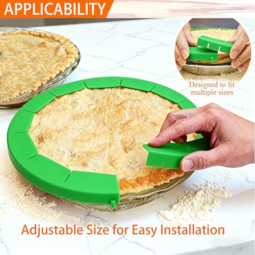 Easily Adjustable Silicone Pie Crust Protector, Fits8-11.5" Pie Crust - size: green