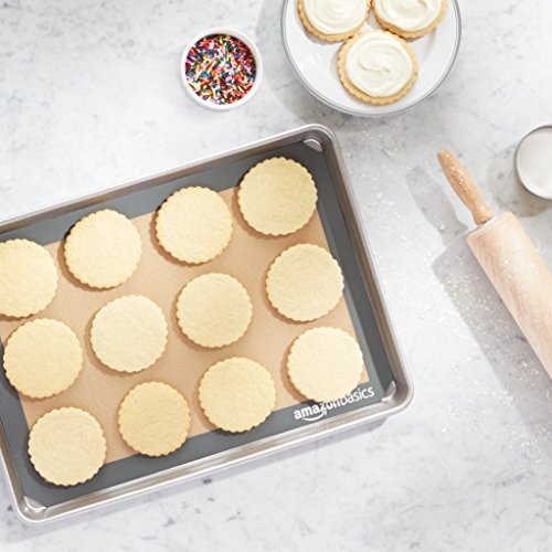Amazon Basics Non-Stick Silicone Baking Mat, Food Safe, Dishwasher Safe, Heat Resistant, 16.5" x 11.6", Beige/Gray, Rectangular, 4-Pack - size: 4-Pack, style: Baking Mat