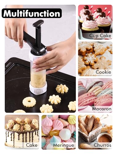 Cookie Press Set, Churro Maker with 12 Discs and 10 Cake Decorating Tips, Cookie Press for Biscuit and Churro, White