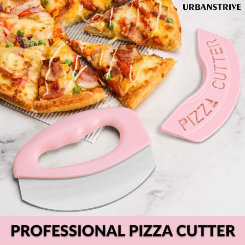 Urbanstrive Heavy Duty Stainless Steel Pizza Cutter with Cover, Super Sharp Blade Pizza Knife Pizza Cutter Rocker, Perfect Kitchen Gadgets for Pizza Cutting Home Essentials (Pink) - color: Pink