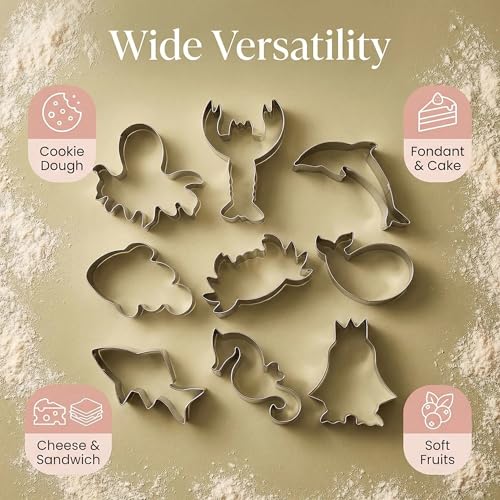 HENGYID Animal Cookie Cutter Set - 9 PCS Stainless Steel Shaped Cookie Candy Food Cutters Molds for DIY, Kitchen, Baking, Cake, Holiday Celebration, Kids Animal Themed Birthday Party (Ocean) - color: Ocean