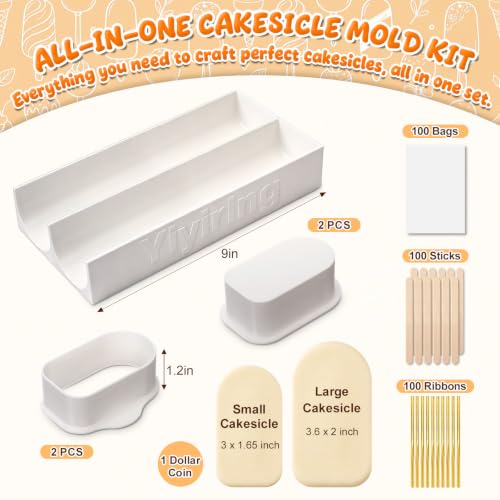 2 Sets 3'' Cakesicle Cutter with 9'' Dual-slot Tray Cake Mold Set - color: White, size: 3in, style: Dual-slot