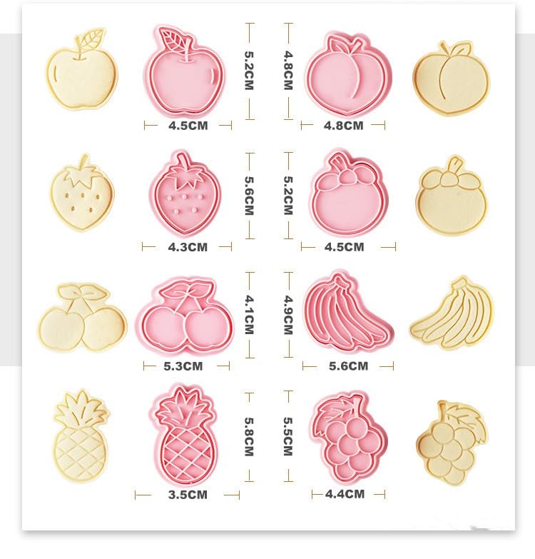Fruit Cookie Cutters,8pcs Strawberry Cookie Mould,3D Pineapple Cookie Stamps Set,Cartoon Kitchen Tools,Plastic Banana Cookie Press (Fruit) - color: Fruit