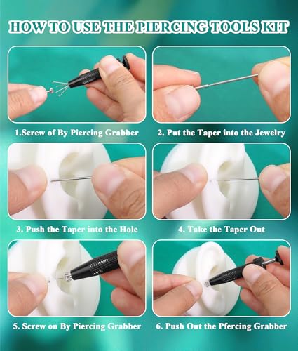 Piercing Ball Grabber Tool, Jewelry Changing & Insertion Kit 16G-20G - color: Black