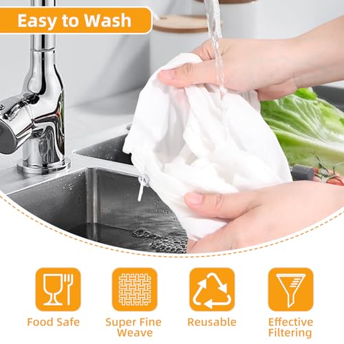 5 Pcs Premium Ultra Fine Mesh Strainer Bags with Stainless Steel Handle, Reusable Nut Milk Bags, Cheese Cloths for Straining Juice, NutMilk, Coffee, Thai Tea, Yogurt and Soup (Small) - size: Small
