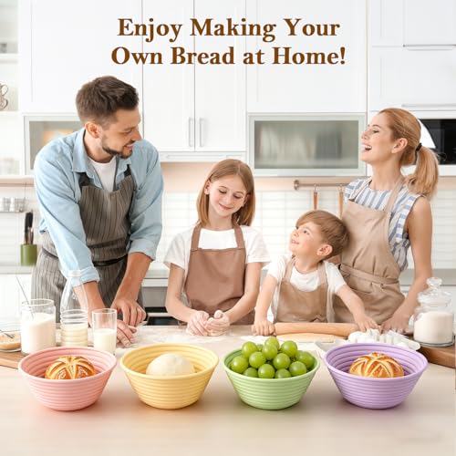 4 Pack Silicone Banneton Bread Proofing Baskets, 5" Collapsible Non-Stick Sourdough Proofing Bowls for Bread Baking, Round Dough Rising Baskets - size: 5"Round Basket-4 PCS
