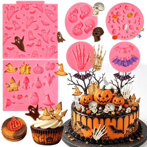 Halloween Fondant Molds, 6Pcs Skull Ghost Skeleton Hand Cake Fondant Mold - color: Halloween Fondant Mold, Pink