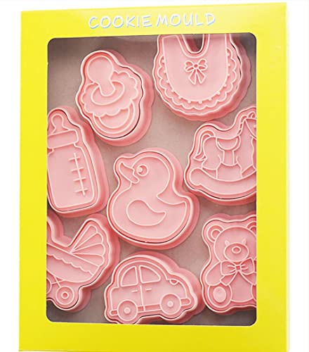 8pcs Cute Baby Shower Cookie Cutters,Newborn party Cookie Stamps (Baby) - color: Baby