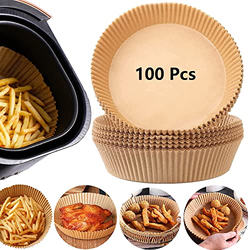 Air Fryer Paper Liners, 100PCS Non-stick Disposable Parchment Sheets for Baking, Food Grade Liner for Baking Roasting Microwave (7.9inch-Round) - size: Round-7.9"-100Pcs