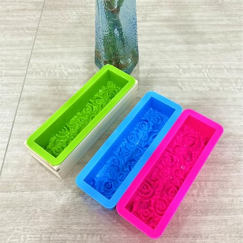 Rectangular Rose Silicone Soap Mold for Soap Making - color: Rose Red, size: 2 Silicone Molds