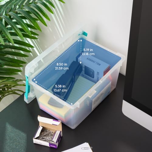 IRIS USA Storage Bins with Lids |Made in USA| 4 Qt - (6-Pack) - Clear - color: Clear/Seafoam Blue, size: 4 Qt. - 6 Pack