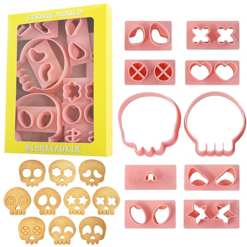 10Pcs DIY Skull Cookie Cutters Halloween Mix Match Face Embossing Molds - color: Halloween P-10