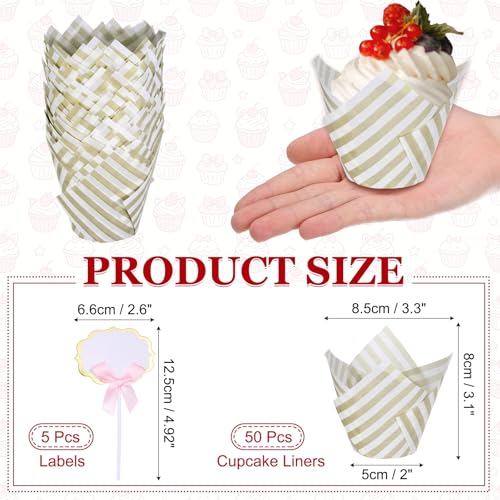 uxcell 50Pcs Tulip Cupcake Liners with 5Pcs Cheese Markers Muffins Liners - color: White